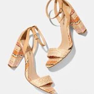 JustFab Tan and Orange Woven Boho Heels Sandals Size 7.5